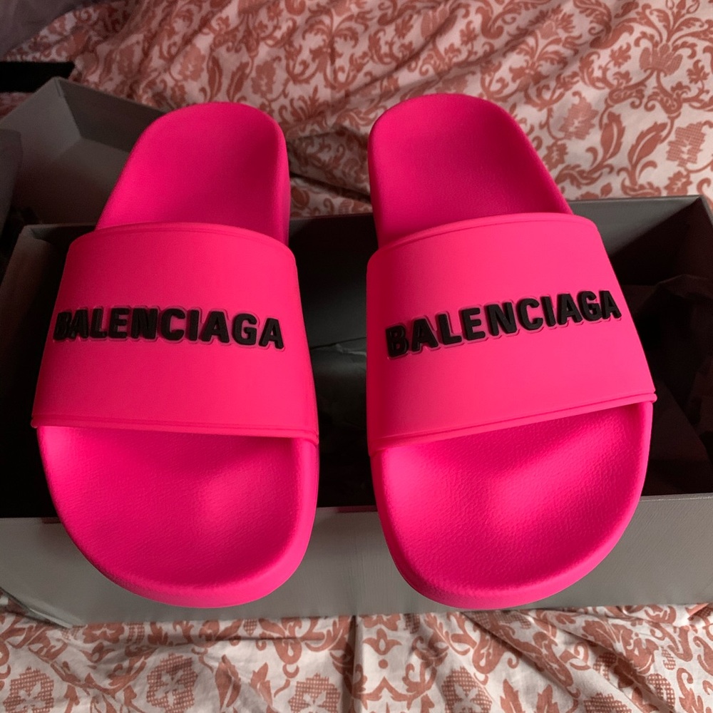 Hot pink balenciaga slides
